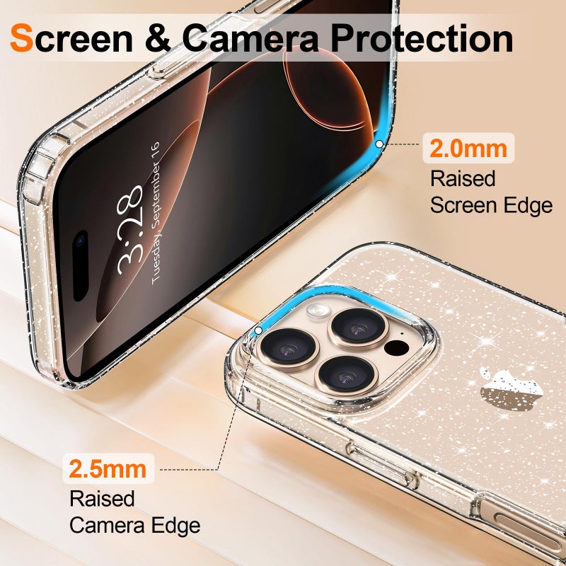 Hython for iPhone 16 Pro Case Glitter, Clear Glitter Sparkly Shiny Bling Sparkle Cute Cover, Anti-Scratch Soft TPU Thin Slim Fit Shockproof Protective Phone Cases for Women Girls, Clear Glitter - Image 3