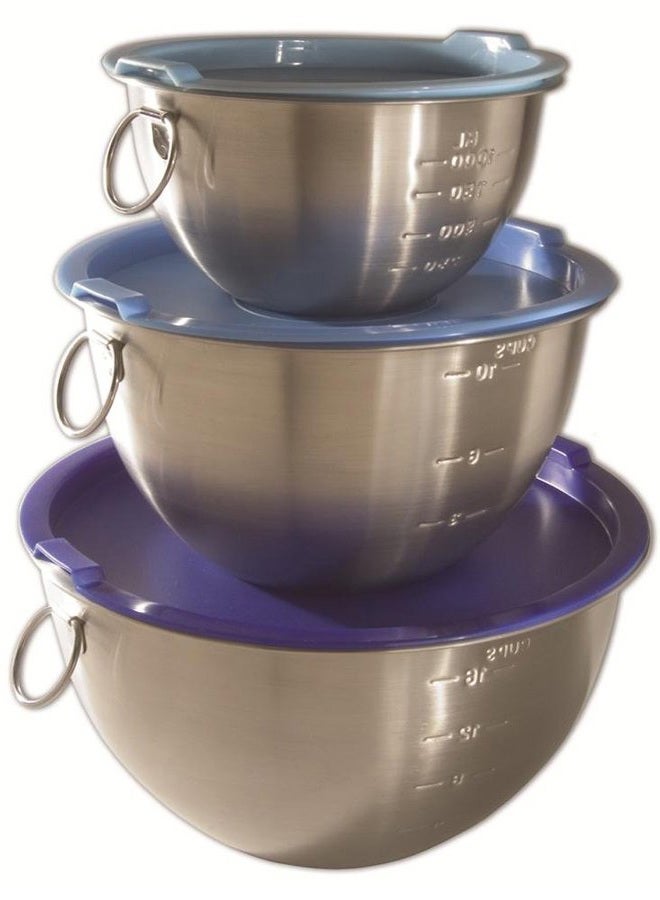 Tovolo Stainless Steel, Set of 3 Mixing Tight-Seal Dishwasher-Safe Metal Bowls with BPA-Free Lids for Food Storage, Stainless Steel - Image 1