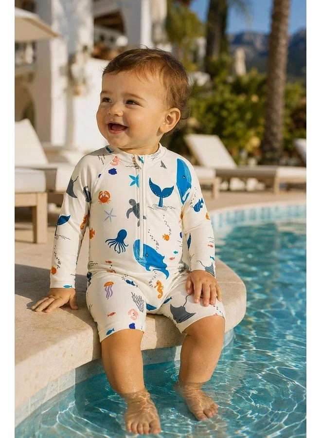 Zuzunga Long Sleeve Ocean-Themed Baby Boy Romper Swimsuit