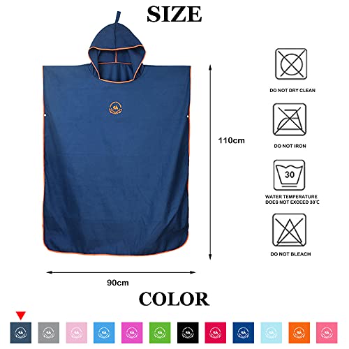 Hiturbo Microfiber Surf Poncho, Wetsuit Changing Bath Robe, Quick Dry Pool Swim Beach Towel with Hood (Navy) - Image 2