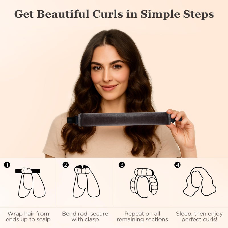 ZHENSILK Heatless Hair Curler Set â€“ 4PCS Velvet Overnight Blowout Rods for Heatless Curls, Jumbo Flexible Curling Rods to Sleep In, No Heat Curling Tools for Natural Waves and Curls Brown - Image 2
