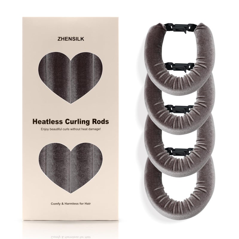 ZHENSILK Heatless Hair Curler Set â€“ 4PCS Velvet Overnight Blowout Rods for Heatless Curls, Jumbo Flexible Curling Rods to Sleep In, No Heat Curling Tools for Natural Waves and Curls Brown - Image 1