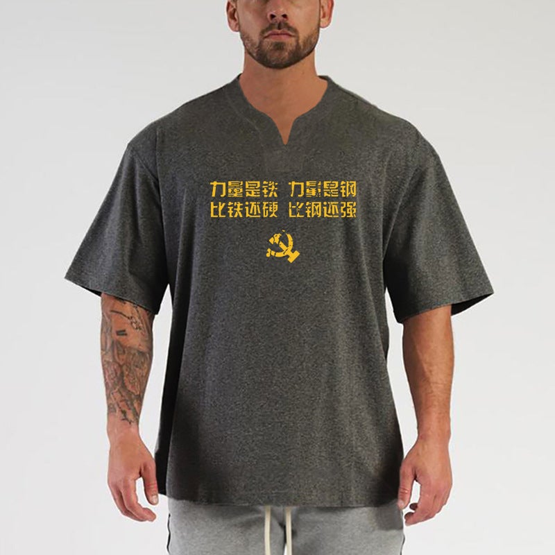 Muscle loose sports fitness T-shirt summer half sleeve sportswear bodybuilding muscle training suit plus size drop shoulder sleeve - Image 4