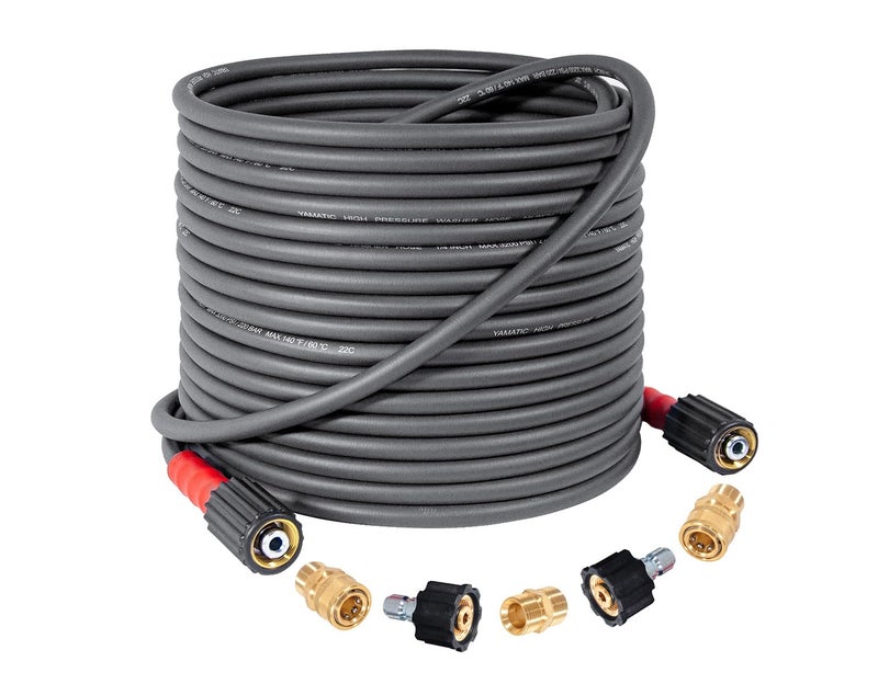 YAMATIC Super Flexible Pressure Washer Hose 50FT X 1/4", Kink Resistant 3200 PSI Heavy Duty Power Washer Extension Replacement Hose With M22-14mm x 3/8" Quick Connect Kit For Gas & Electric, Grey - Image 1