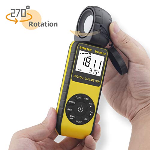BTMETER BT-881D Digital Illuminance Light Meter, Measure Lights 0.01~400,000 Lux (0.01~40,000 FC) Foot Candles Luxmeter with 270º Rotated Sensor for Plants LED Lights Indoor Outdoor Light Tester - Image 2
