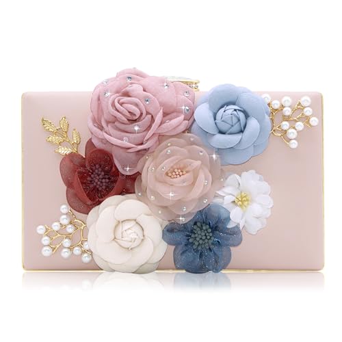 Milisente Evening Bag for Women, Flower Wedding Evening Clutch Purse Bride Floral Clutch Bag(Light Pink-1) - Image 1