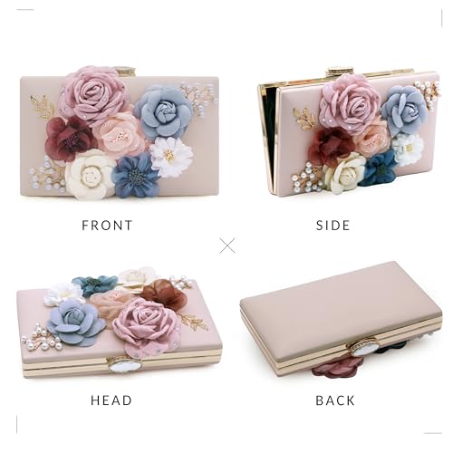 Milisente Evening Bag for Women, Flower Wedding Evening Clutch Purse Bride Floral Clutch Bag(Light Pink-1) - Image 5