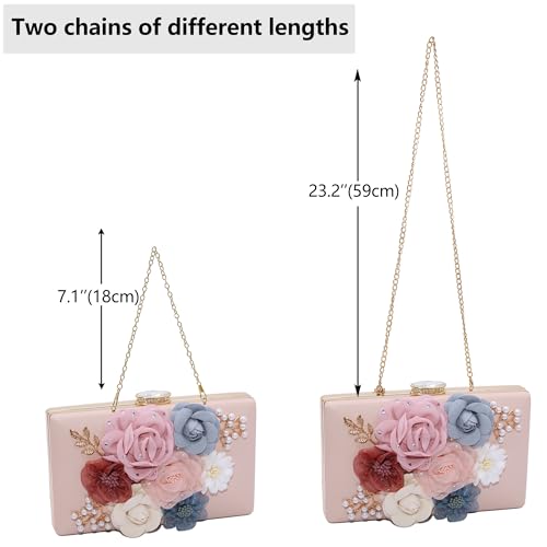 Milisente Evening Bag for Women, Flower Wedding Evening Clutch Purse Bride Floral Clutch Bag(Light Pink-1) - Image 4