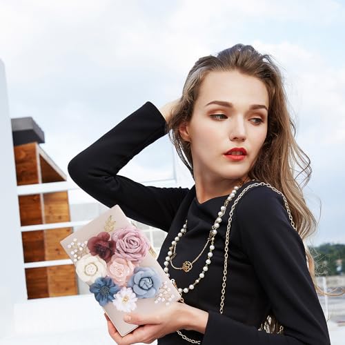 Milisente Evening Bag for Women, Flower Wedding Evening Clutch Purse Bride Floral Clutch Bag(Light Pink-1) - Image 2