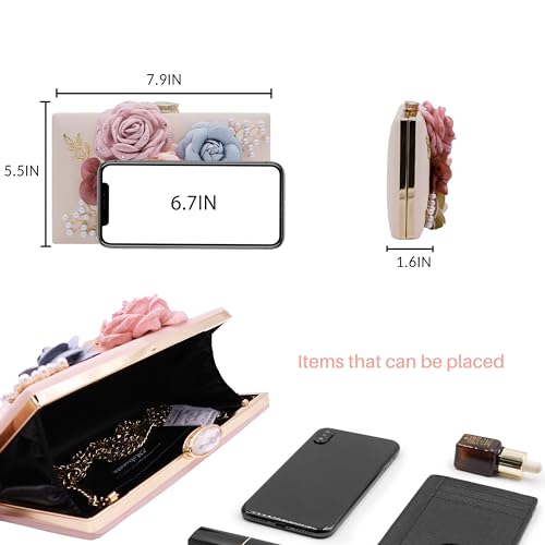 Milisente Evening Bag for Women, Flower Wedding Evening Clutch Purse Bride Floral Clutch Bag(Light Pink-1) - Image 3
