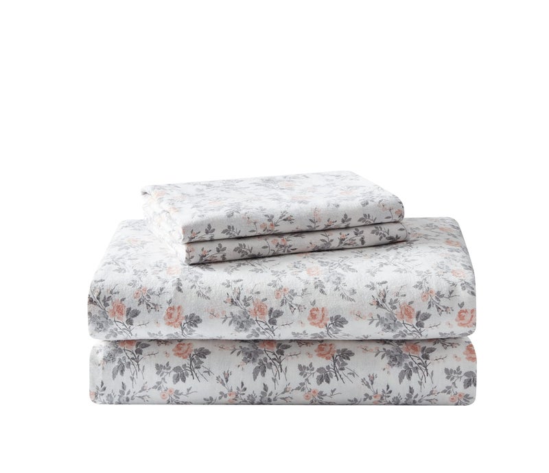 Laura Ashley - Twin Sheet Set, Cotton Flannel Bedding, Brushed for Extra Softness & Comfort (Rosalie Grey, Twin) - Image 3