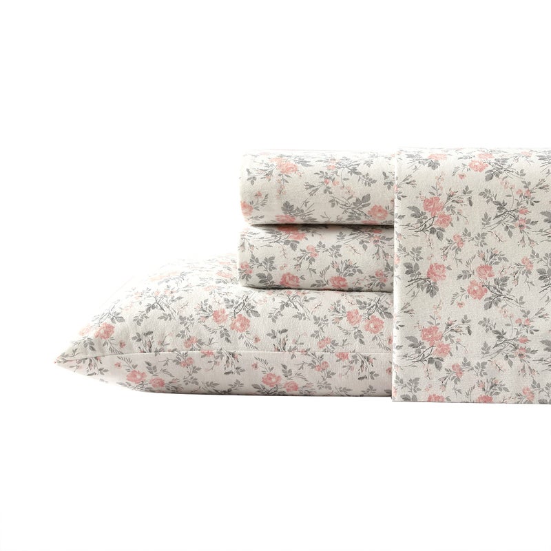 Laura Ashley - Twin Sheet Set, Cotton Flannel Bedding, Brushed for Extra Softness & Comfort (Rosalie Grey, Twin) - Image 2