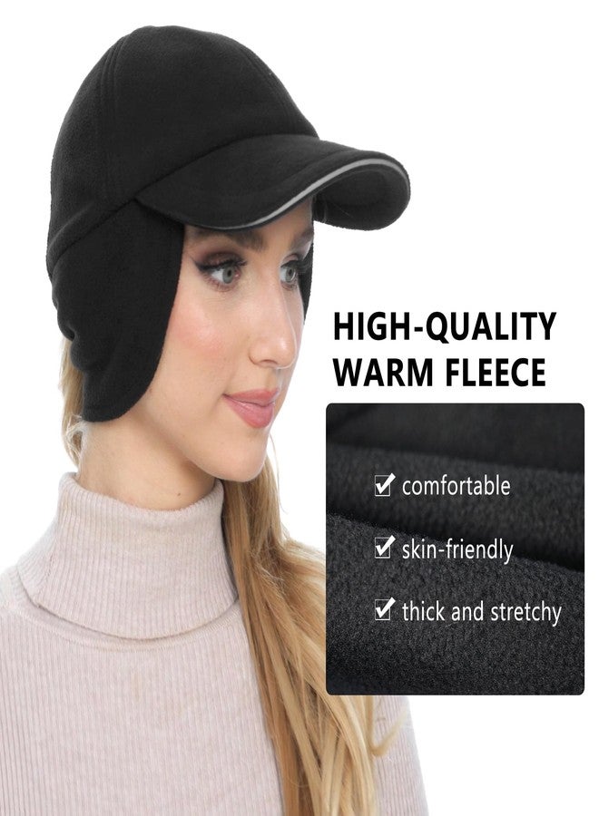 جادمكيندز قبعة شتوية من الصوف للنساء من GADIEMKENSD، عاكسة للضوء، بتصميم ذيل حصان، مزودة بغطاء للأذنين، وواقي للأذنين، وقبعة صوفية، وفتحة مزدوجة لذيل الحصان، وقبعة بيسبول مناسبة للجري والتزلج والتمارين الرياضية، باللون الأسود. - Image 2