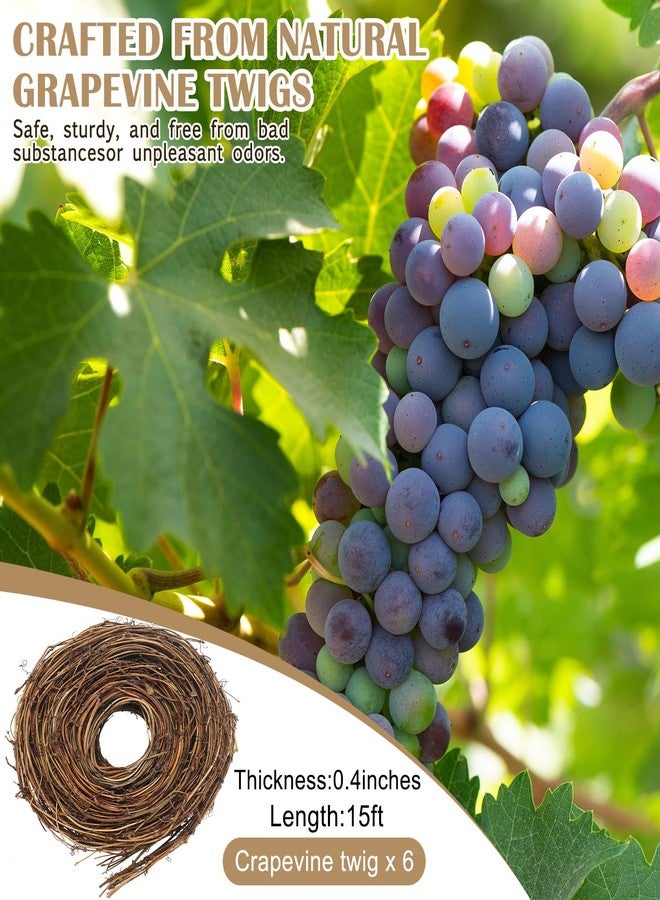 Janinka 6 Pcs Grapevine Garland 15ft Grape Vine Wreath for Crafts Natural Twig Garland DIY Crafts Rattan Hanging Vine Wreath for Wedding Christmas House Holiday Door Vase Wall Decor - Image 2