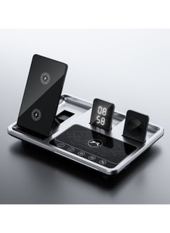 4-in-1 Wireless Charger Dock with Alarm Clock - Fast charging stand for iPhone 15,14, 13, 12, iWatch, AirPods, and other mobile devices, offering a versatile and convenient charging station.