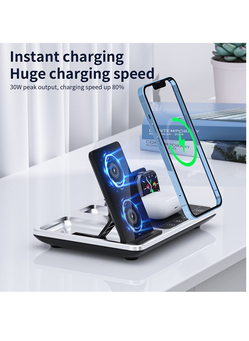 Generic - 4-in-1 Wireless Charger Dock with Alarm Clock - Fast charging stand for iPhone 15,14, 13, 12, iWatch, AirPods, and other mobile devices, offering a versatile and convenient charging station. - Image 1
