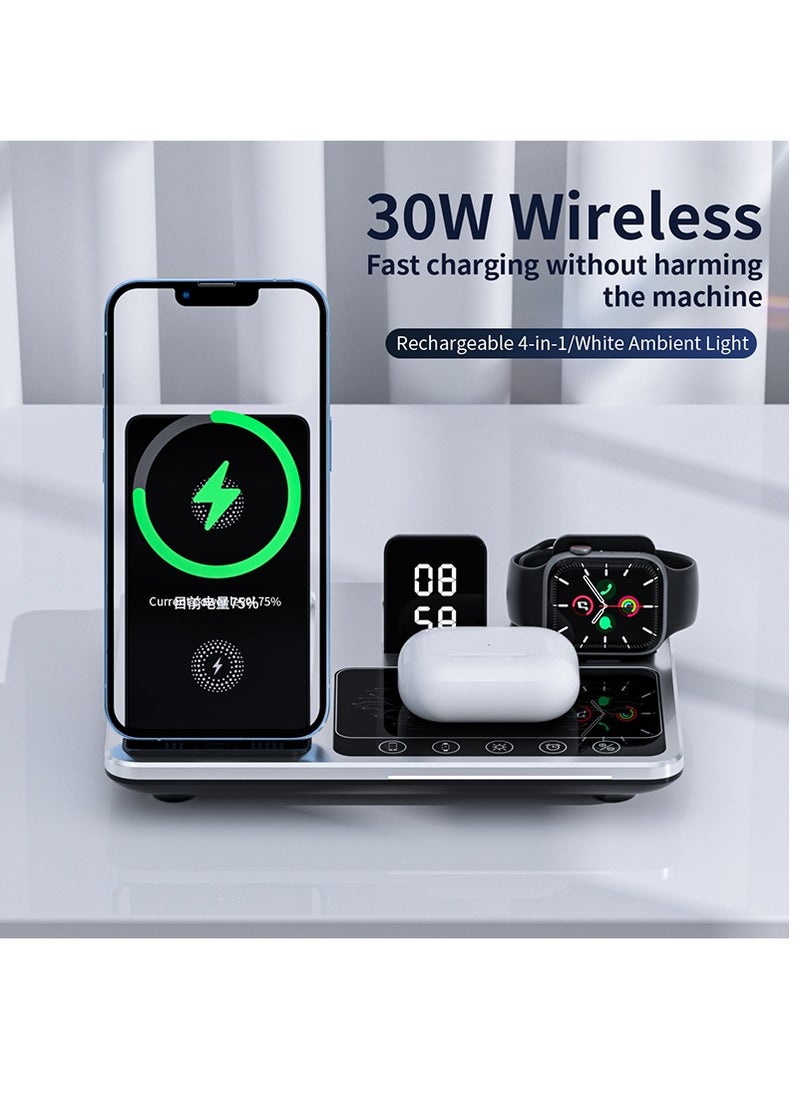 Generic - 4-in-1 Wireless Charger Dock with Alarm Clock - Fast charging stand for iPhone 15,14, 13, 12, iWatch, AirPods, and other mobile devices, offering a versatile and convenient charging station. - Image 1