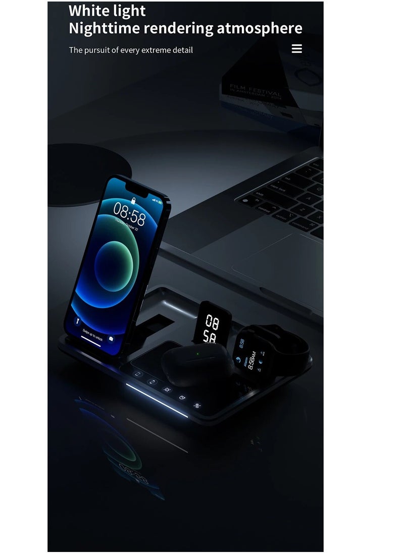 Generic - 4-in-1 Wireless Charger Dock with Alarm Clock - Fast charging stand for iPhone 15,14, 13, 12, iWatch, AirPods, and other mobile devices, offering a versatile and convenient charging station. - Image 1