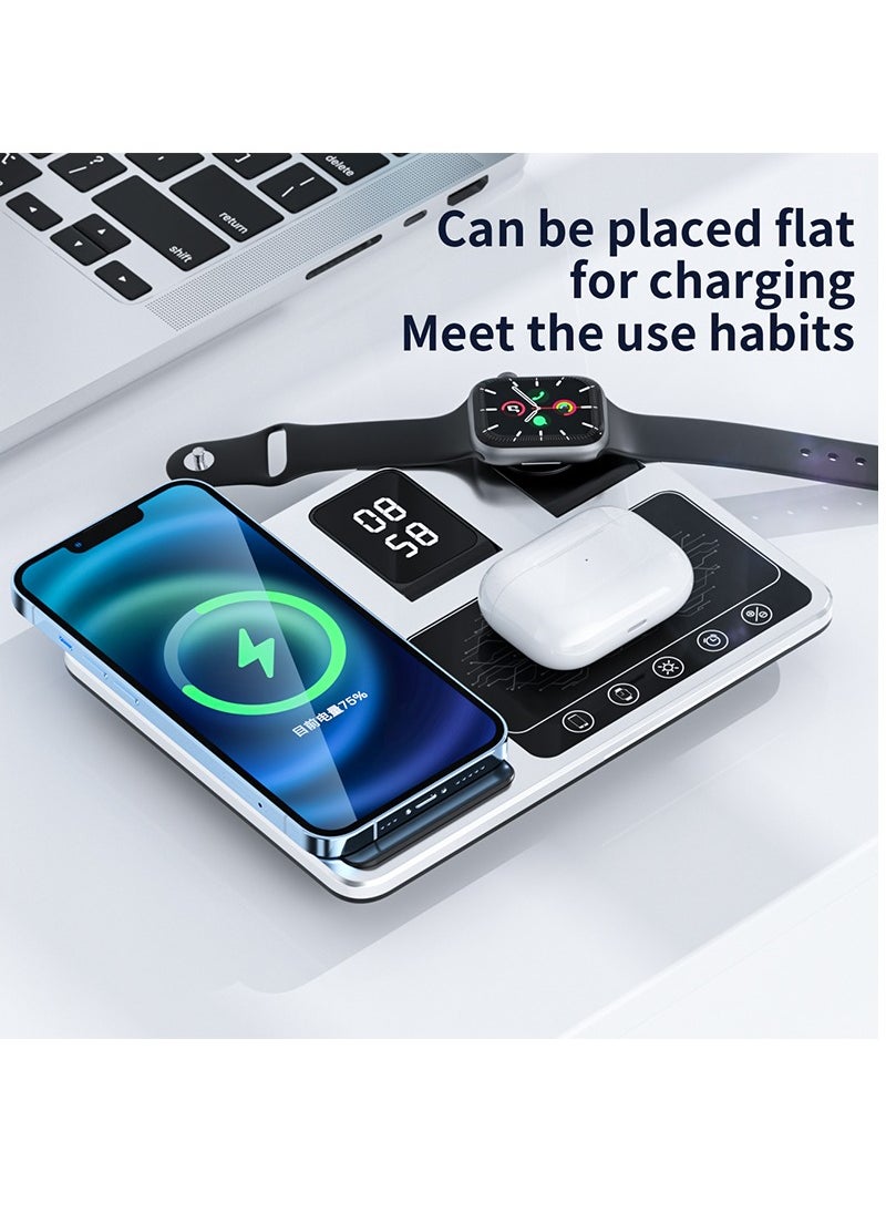 Generic - 4-in-1 Wireless Charger Dock with Alarm Clock - Fast charging stand for iPhone 15,14, 13, 12, iWatch, AirPods, and other mobile devices, offering a versatile and convenient charging station. - Image 1