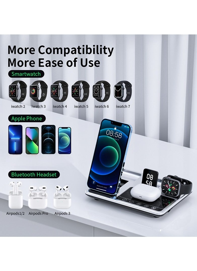 Generic - 4-in-1 Wireless Charger Dock with Alarm Clock - Fast charging stand for iPhone 15,14, 13, 12, iWatch, AirPods, and other mobile devices, offering a versatile and convenient charging station. - Image 1