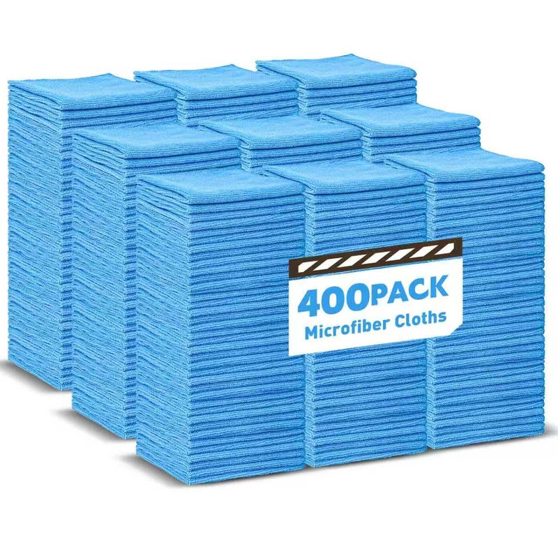 TEAWOO Blue Microfiber Towels Bulk-400 Pack, Cleaning Cloths Bulk, Microfiber Towels for Cars, Cleaning Rags Blue (12x12 inches) - Image 1