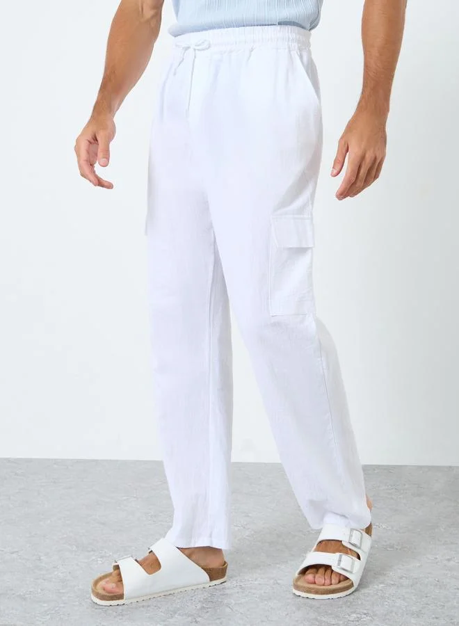 Styli Men Linen Blend Straight Leg Plain Trousers