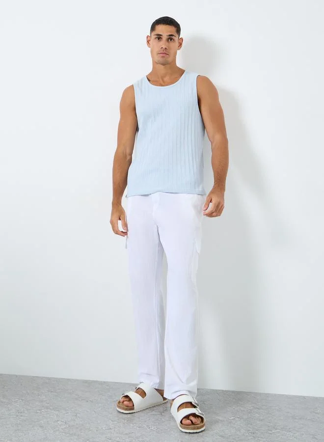 Styli Styli Men Linen Blend Straight Leg Plain Trousers