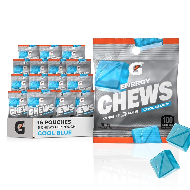 Gatorade Energy Chews Cool Blue Caffeine Free B12 106 oz  100 Calorie Pouches 16 Pack - Image 1