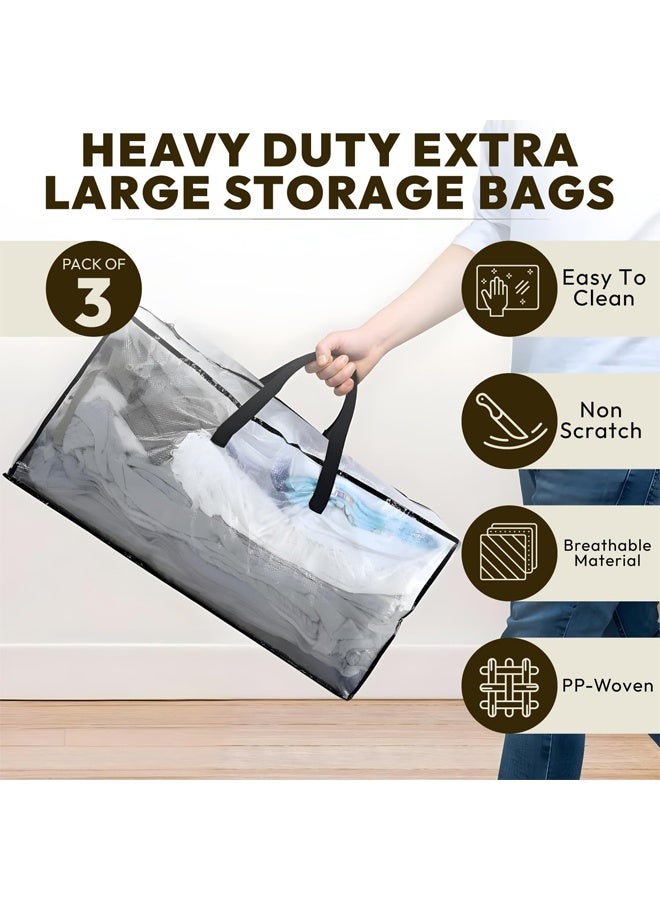 DUNISO 3Pcs Moving Bags, Storage Bags with Zipper & Handles, Foldable Clothes Storage Bags, Space-Saving, Waterproof and Dustproof，Sturdy and Durable，for Moving, Camping, Travel，74x34x36cm - Image 3