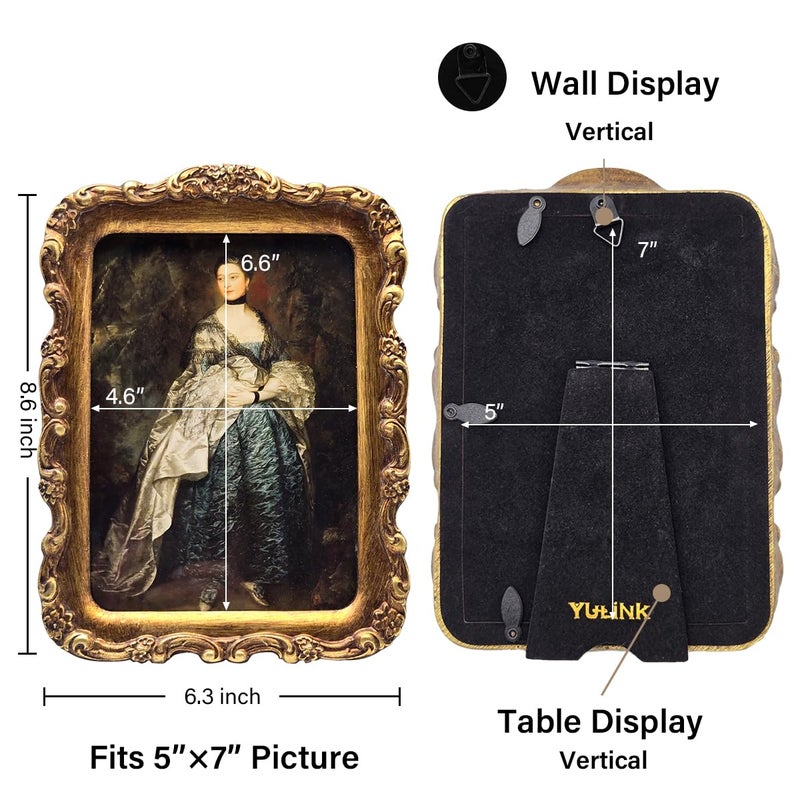 YULINK 5x7 Vintage Picture Frame, Antique Bronze Gold Ornate Photo Frame, for Tabletop and Wall Display, Decorative Retro Home Decor, Old Fashioned Photo Gallery Art - Image 5