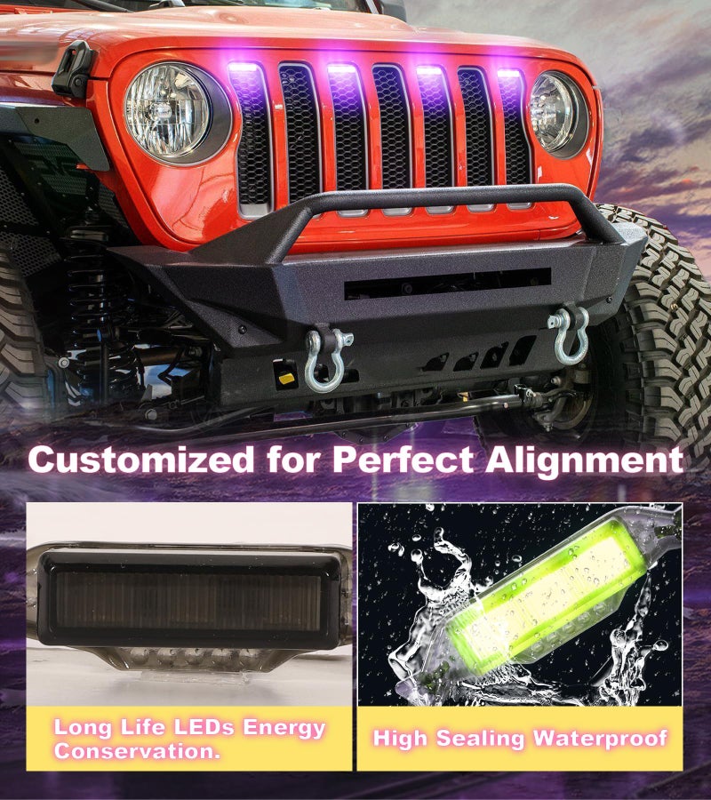 SDPVorn Grill Lights for Jeep Wrangler JL JLU Front Bumper Grille LED Running Marker Lamp Accessories (RGB, 2018-2023) - Image 5