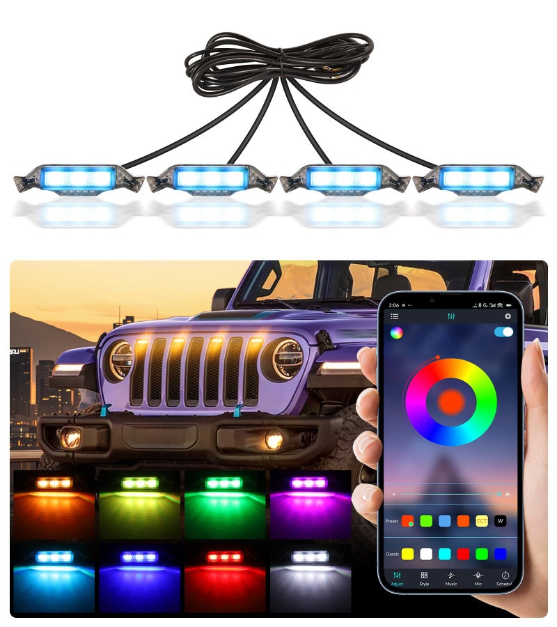 SDPVorn Grill Lights for Jeep Wrangler JL JLU Front Bumper Grille LED Running Marker Lamp Accessories (RGB, 2018-2023) - Image 1