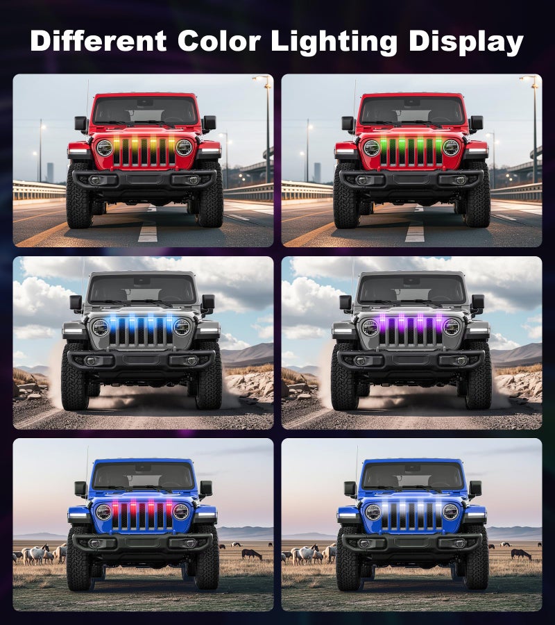 SDPVorn Grill Lights for Jeep Wrangler JL JLU Front Bumper Grille LED Running Marker Lamp Accessories (RGB, 2018-2023) - Image 4