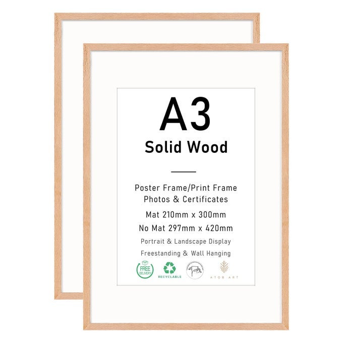 A3 CERTIFICATE PICTURE FRAME OAK WOOD PHOTO FRAME WITH MOUNT FOR A4 PRINT POSTER FRAME WITH PLEXIGLASS FOR WALL MOUNT DISPLAY 297X42 CM SET OF 2
