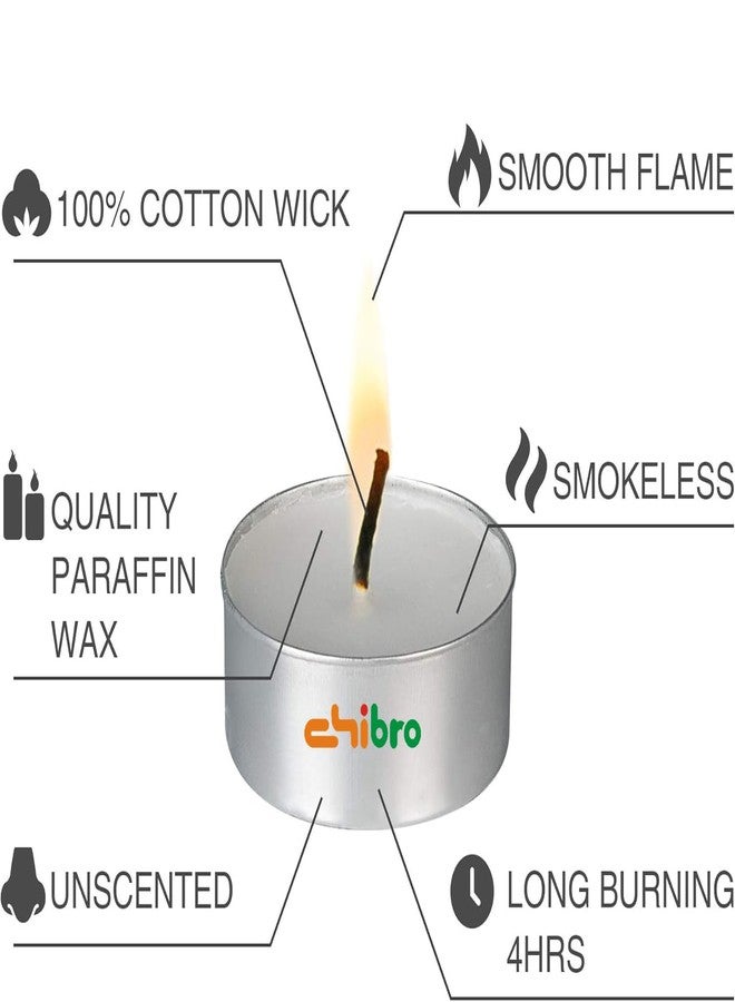 Chibro Tealight Candles Unscented - Pack of 50 | 4-Hour Burn | Dripless & Smokeless | White Tea Lights for Diwali, Pooja, Home Decor, Spa & Events - Image 3