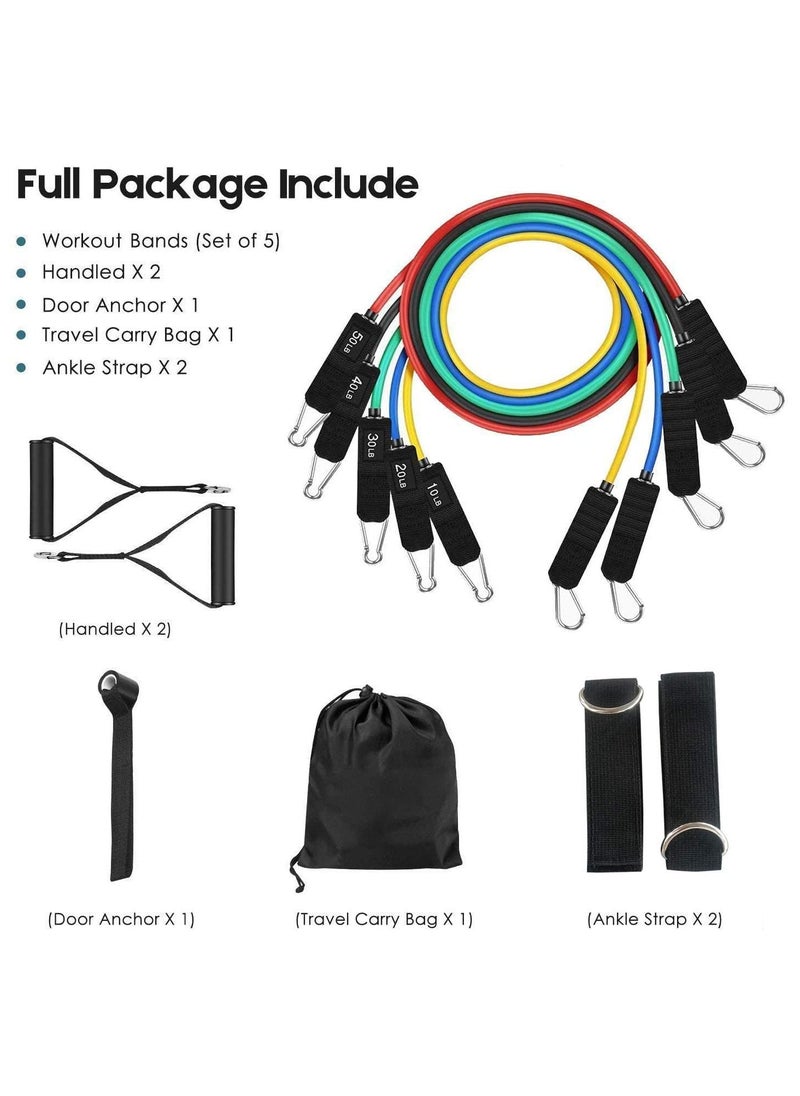 Generic - Resistance Bands Set (11pcs), Exercise Bands with Door Anchor, Handles, Carry Bag, Legs Ankle Straps for Resistance Training, Physical Therapy, Home Workouts - Image 1