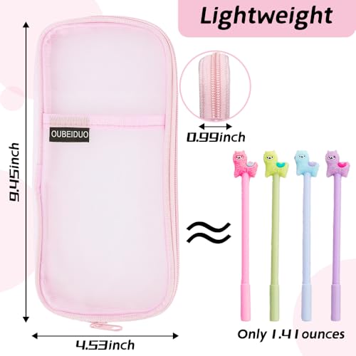Leislam Pink Mesh Pencil Pouch - Clear Zipper Case, Large Capacity Cosmetics Organizer Box for Adults & Travel - Aesthetic Pen Bag for Office & School Supplies - Image 3