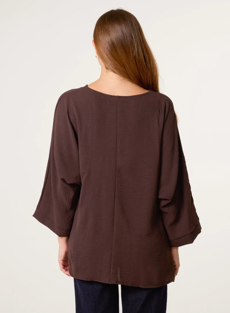 Blue Vanilla Detail Side Gathered Blouse