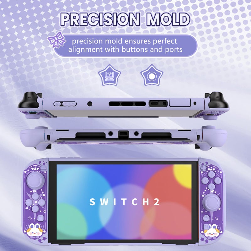 PlayVital Protective Case for Nintendo Switch 2 - Kawaii Dockable Hard Case Shell for Switch 2 with Thumb Grip & Sticker & Button Caps, Anti-Scratch, Shockproof Cover Skin - Celestial Rabbit Orbit - Image 5