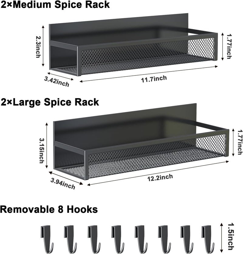 Aufworld Magnetic Spice Rack for Refrigerator, 4 Pack Magnetic Shelf, Fridge Magnet Organizer with Moveable 8 Hooks, Magnetic Fridge Shelf for Kitchen Organization and Storage (4 Pack) - Image 2