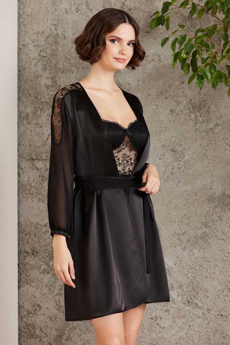 pierre cardin 6005 Women's Satin Lace 6-Piece Dowry Set-Black  - Image 1