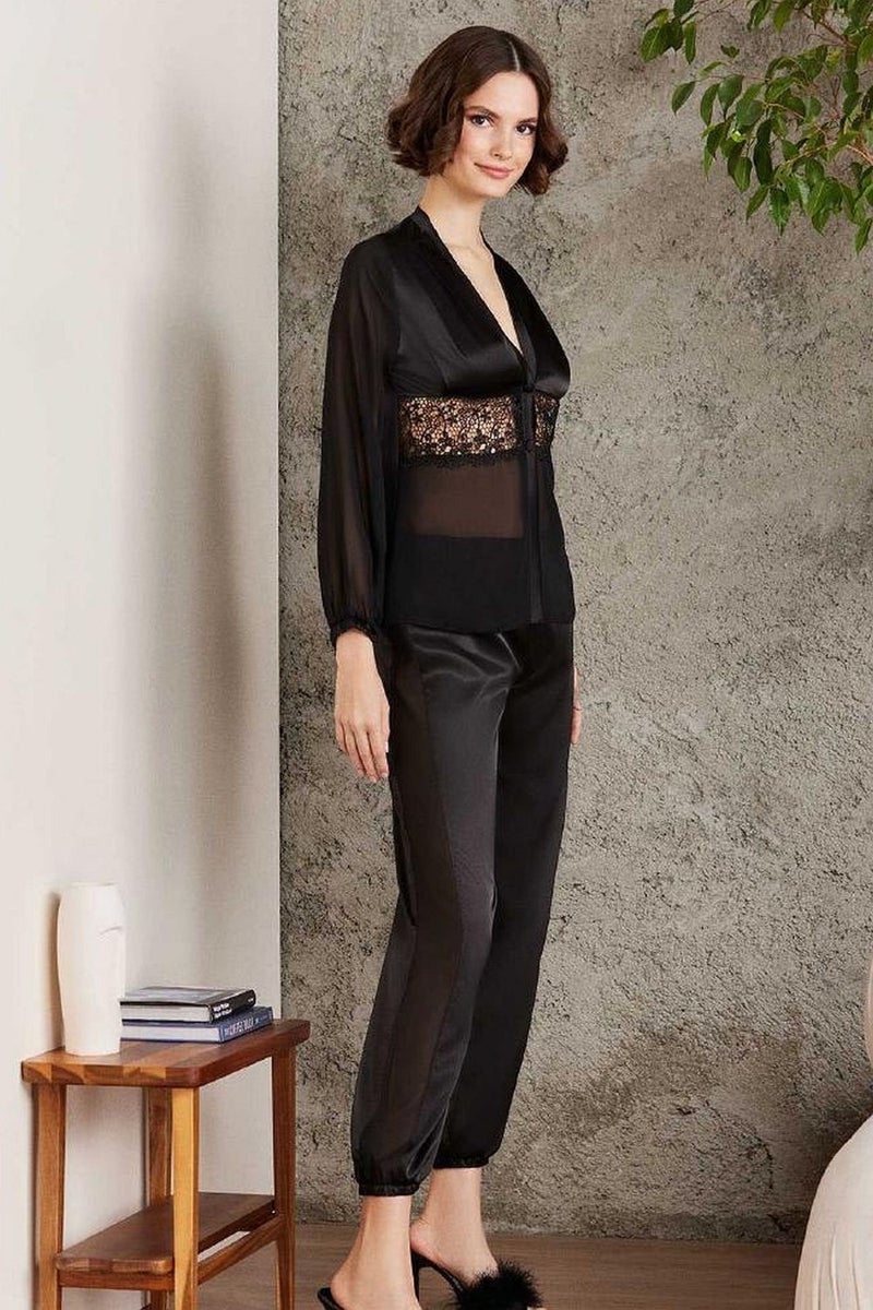 pierre cardin 6005 Women's Satin Lace 6-Piece Dowry Set-Black  - Image 2