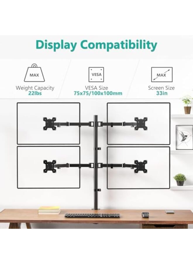Bolivia's Monitor Mount Stand 4 Monitor Arm Desk Mount Computer Monitor Stand With Maximum Load Of 9 Kg Per Arm 360 Degree Adjustable Monitor Arm For 14 33 Inch Screen 75X75Mm 100X101Mm Vesa - Image 3