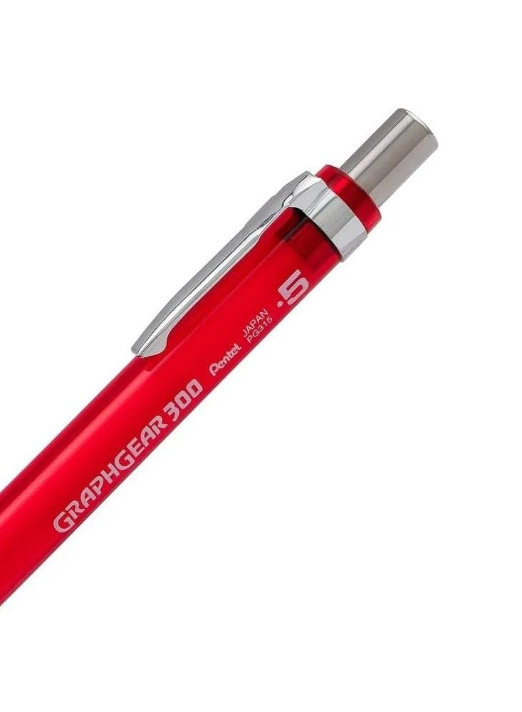 Pentel 3-Piece Graph Gear 300 Mechanical Pencil 0.5mm Tip Red Barrel - Image 3