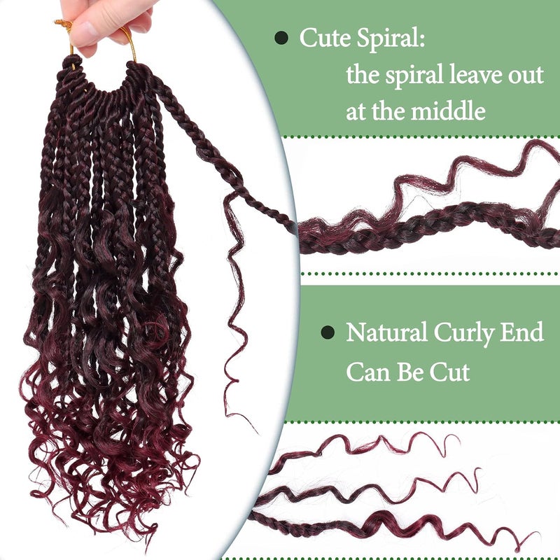 Eerya Goddess Box Braids Crochet Hair 10 Inch 8 Packs Pre-looped Bohemian Crochet Boho Box Braids With Curly Ends Red Burgundy 3X Crochet Braids Hair for Women Synthetic Braiding Hair 16 Strands (#1B/BUG) - Image 5