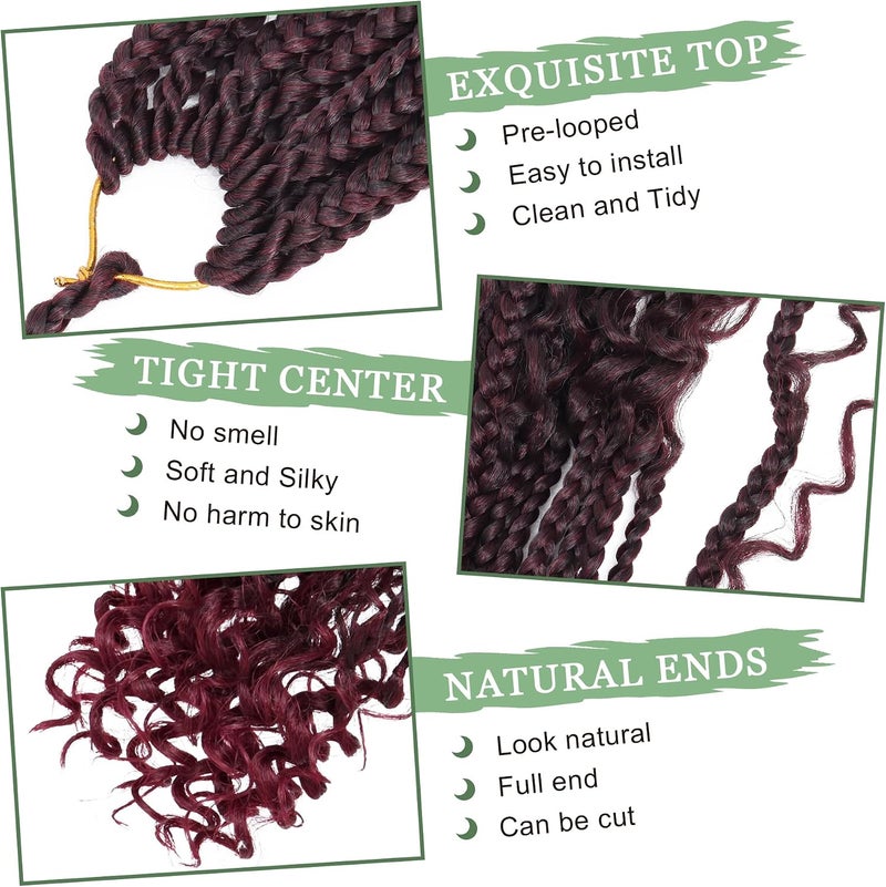 Eerya Goddess Box Braids Crochet Hair 10 Inch 8 Packs Pre-looped Bohemian Crochet Boho Box Braids With Curly Ends Red Burgundy 3X Crochet Braids Hair for Women Synthetic Braiding Hair 16 Strands (#1B/BUG) - Image 4