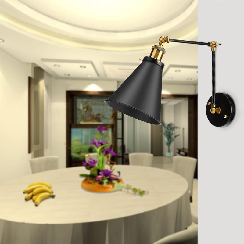 Swing Arm Wall Lamp,Black Wall Sconces Adjustable Vintage Ambient Wall Lamp Classic Industrial Metal Wall Sconce Adjustable Wall Lamp Industrial Loft Wall Sconces for Lighting - Image 4
