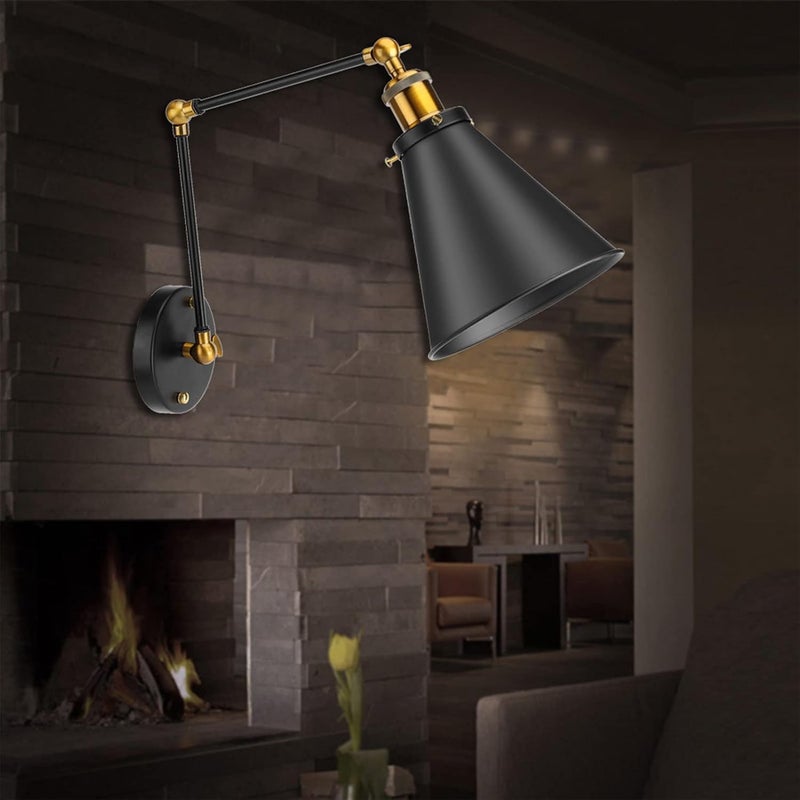 Swing Arm Wall Lamp,Black Wall Sconces Adjustable Vintage Ambient Wall Lamp Classic Industrial Metal Wall Sconce Adjustable Wall Lamp Industrial Loft Wall Sconces for Lighting - Image 5