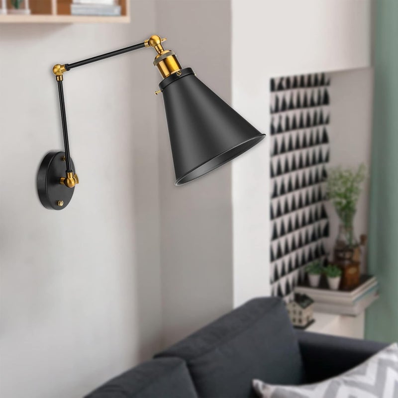 Swing Arm Wall Lamp,Black Wall Sconces Adjustable Vintage Ambient Wall Lamp Classic Industrial Metal Wall Sconce Adjustable Wall Lamp Industrial Loft Wall Sconces for Lighting - Image 3
