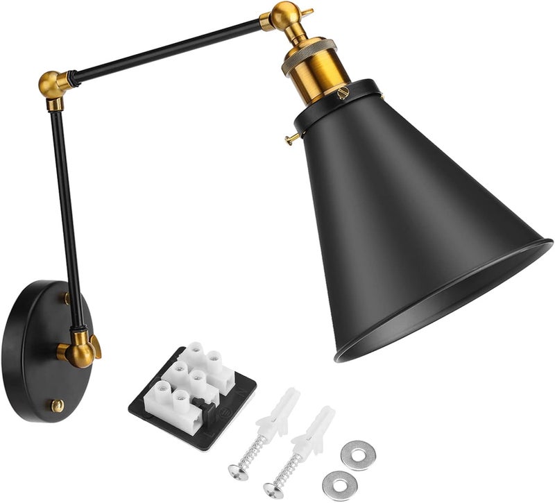Swing Arm Wall Lamp,Black Wall Sconces Adjustable Vintage Ambient Wall Lamp Classic Industrial Metal Wall Sconce Adjustable Wall Lamp Industrial Loft Wall Sconces for Lighting - Image 1
